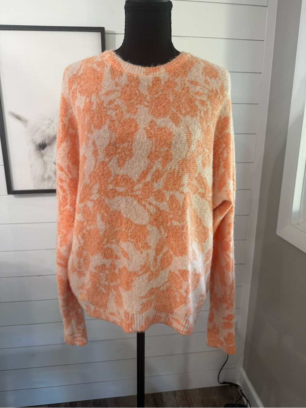 Cynthia Rowley Knit Pullover Sweater, Orange White Crew Neck, Women’s S